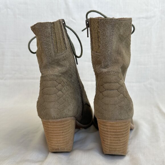Jeffrey Campbell x Free People Elmcroft Suede Boots, Khaki Matte Snake, Size 10 - Picture 7 of 13